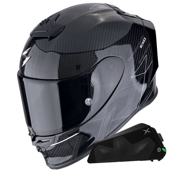 Full Face Scorpion Exo R1 Evo Carbon Air Cynergy White + Kit bluetooth Exo-Com Link-1C Full Face Scorpion Exo R1 Evo Carbon Air Cynergy White + Kit bluetooth Exo-Com Link-1C