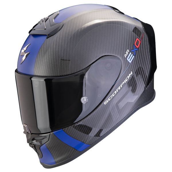 Scorpion Exo R1 Evo Carbon Air MG Matt Black Blue + Kit Bluetooth BT Mini