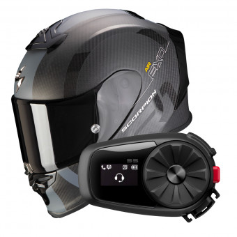 Full Face Scorpion Exo R1 Evo Carbon Air MG Matt Black Dark Silver + Intercom Sena 5S