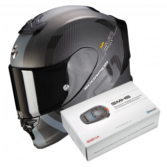 Full Face Scorpion Exo R1 Evo Carbon Air MG Matt Black Dark Silver + Intercom Sena SMH5