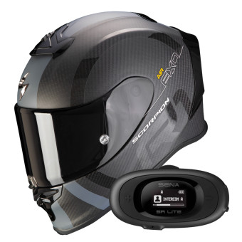 Full Face Scorpion Exo R1 Evo Carbon Air MG Matt Black Dark Silver + Kit bluetooth 5R Lite
