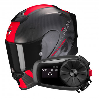 Full Face Scorpion Exo R1 Evo Carbon Air MG Matt Black Red + Intercom Sena 5S