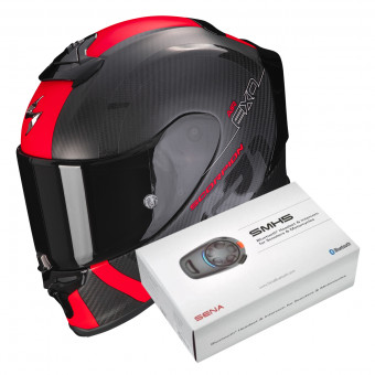 Full Face Scorpion Exo R1 Evo Carbon Air MG Matt Black Red + Intercom Sena SMH5