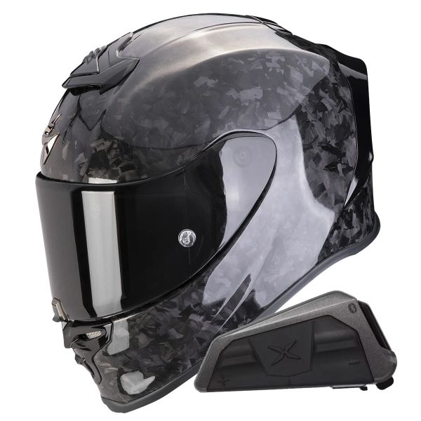 Full Face Scorpion Exo R1 Evo Carbon Air Onyx Black + Kit bluetooth Exo-Com Link-1
