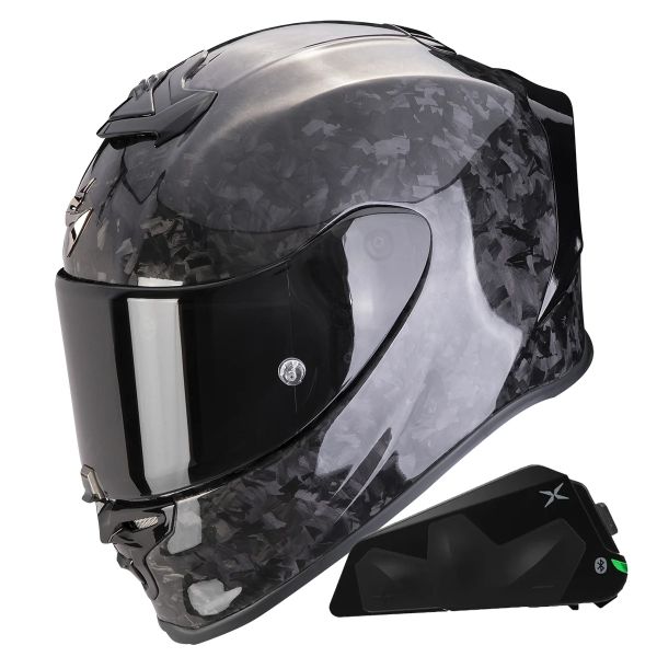 Full Face Scorpion Exo R1 Evo Carbon Air Onyx Black + Kit bluetooth Exo-Com Link-1C