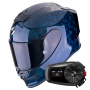 Casque Full Face Scorpion Exo R1 Evo Carbon Air Onyx Blue + Kit Bluetooth 5S Solo