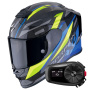 Casque Full Face Scorpion Exo R1 Evo Carbon Air Runner Black Blue Yellow + Kit Bluetooth 5S Solo