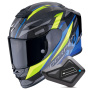 Casque Full Face Scorpion Exo R1 Evo Carbon Air Runner Black Blue Yellow + Kit Bluetooth BT Mini