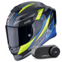 Casque Full Face Scorpion Exo R1 Evo Carbon Air Runner Black Blue Yellow + Kit Bluetooth Lokui K30