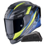Casque Full Face Scorpion Exo R1 Evo Carbon Air Runner Blue Yellow + Kit bluetooth Exo-Com Link-1