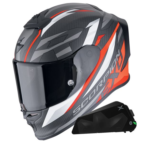 Full Face Scorpion Exo R1 Evo Carbon Air Runner Matt Red + Kit bluetooth Exo-Com Link-1C