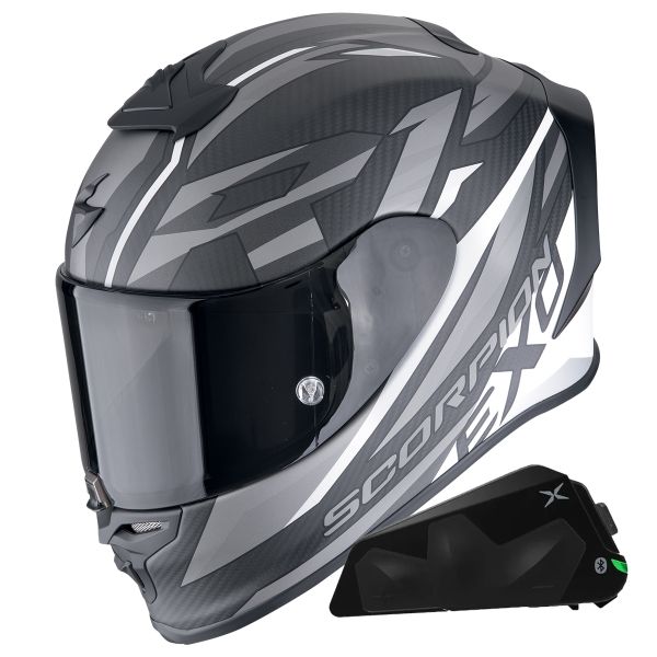 Full Face Scorpion Exo R1 Evo Carbon Air Runner Matt White + Kit bluetooth Exo-Com Link-1C