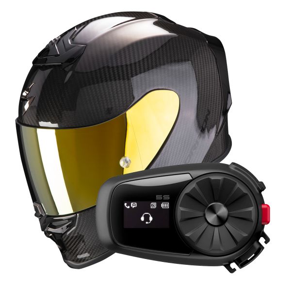 Full Face Scorpion Exo R1 Evo Carbon Air Solid Black + Intercom Sena 5S Full Face Scorpion Exo R1 Evo Carbon Air Solid Black + Intercom Sena 5S