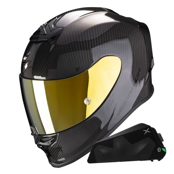 Full Face Scorpion Exo R1 Evo Carbon Air Solid Black + Kit bluetooth Exo-Com Link-1C