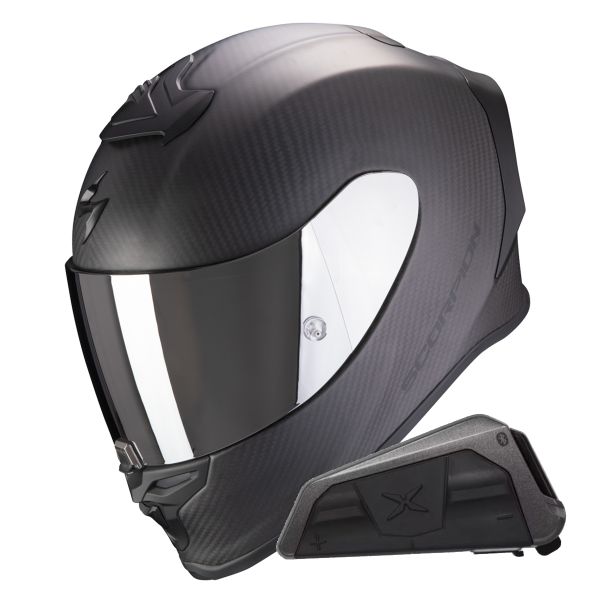 Full Face Scorpion Exo R1 Evo Carbon Air Solid Matt Black + Kit bluetooth Exo-Com Link-1 Full Face Scorpion Exo R1 Evo Carbon Air Solid Matt Black + Kit bluetooth Exo-Com Link-1