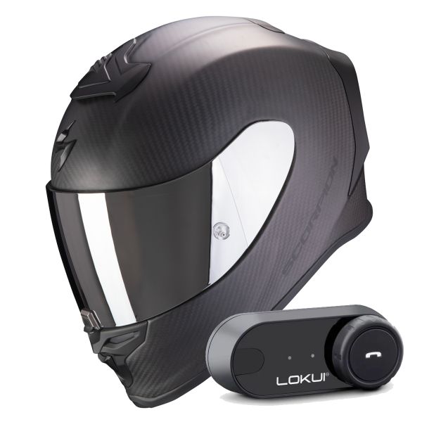 Full Face Scorpion Exo R1 Evo Carbon Air Solid Matt Black + Kit Bluetooth Lokui K30