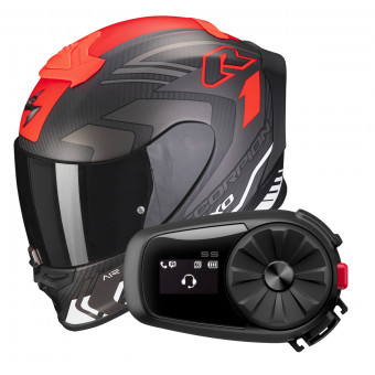 Full Face Scorpion Exo R1 Evo Carbon Air Supra Matt Black Silver White + Intercom Sena 5S