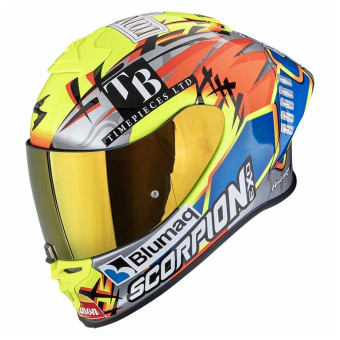 Full Face Scorpion Exo R1 Evo II Air Aron Misano Silver Neon Yellow Blue