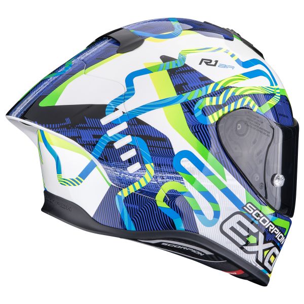Scorpion Exo R1 Evo II Air Cornering White Blue Green