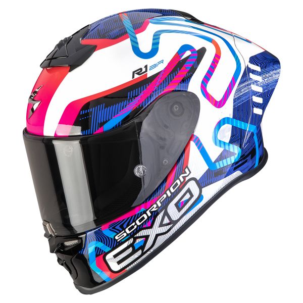 Full Face Scorpion Exo R1 Evo II Air Cornering White Blue Pink