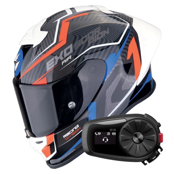 Full Face Scorpion Exo R1 Evo II Air Coup Black Red Blue + Kit Bluetooth 5S Solo