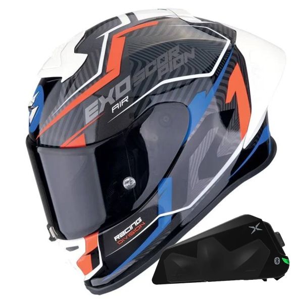 Full Face Scorpion Exo R1 Evo II Air Coup Black Red Blue + Kit bluetooth Exo-Com Link-1C