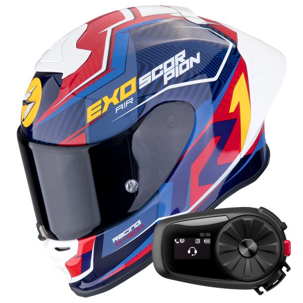 Full Face Scorpion Exo R1 Evo II Air Coup Black Red Yellow + Kit Bluetooth 5S Solo