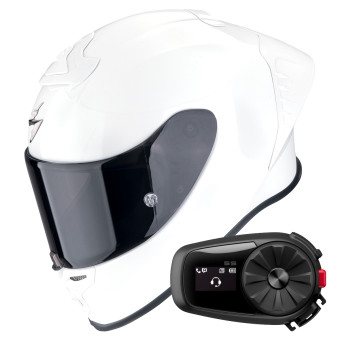 Casque Full Face Scorpion Exo R1 Evo II Air Pearl White + Kit Bluetooth 5S Solo Casque Full Face Scorpion Exo R1 Evo II Air Pearl White + Kit Bluetooth 5S Solo