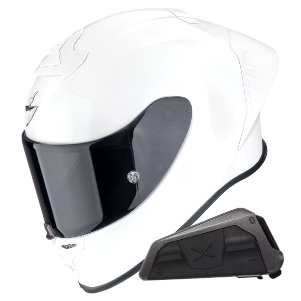 Full Face Scorpion Exo R1 Evo II Air Pearl White + Kit bluetooth Exo-Com Link-1