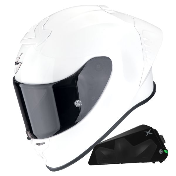 Full Face Scorpion Exo R1 Evo II Air Pearl White + Kit bluetooth Exo-Com Link-1C