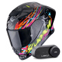 Casque Full Face Scorpion Exo R1 Evo II Air Savage Black Blue Pink + Kit Bluetooth Lokui K30