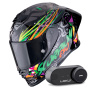 Casque Full Face Scorpion Exo R1 Evo II Air Savage Black Green Orange + Kit Bluetooth Lokui K30