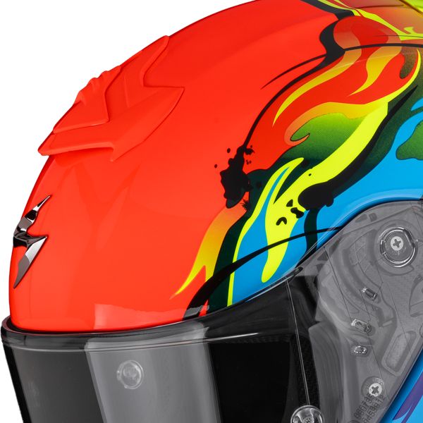 Scorpion Exo R1 Evo II Air Thrust Neon Red Blue Yellow