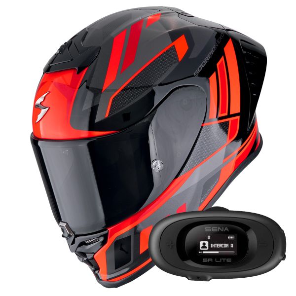 Full Face Scorpion Exo R1 Evo II Air Vital Black Silver Red + Kit bluetooth 5R Lite Solo