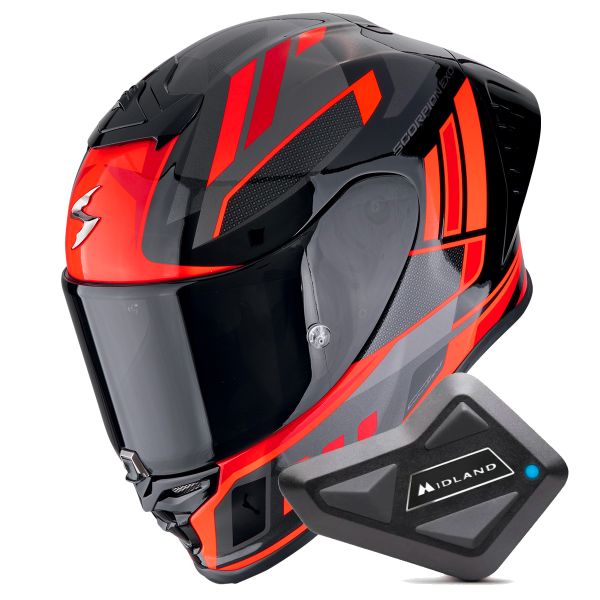 Full Face Scorpion Exo R1 Evo II Air Vital Black Silver Red + Kit Bluetooth BT Mini