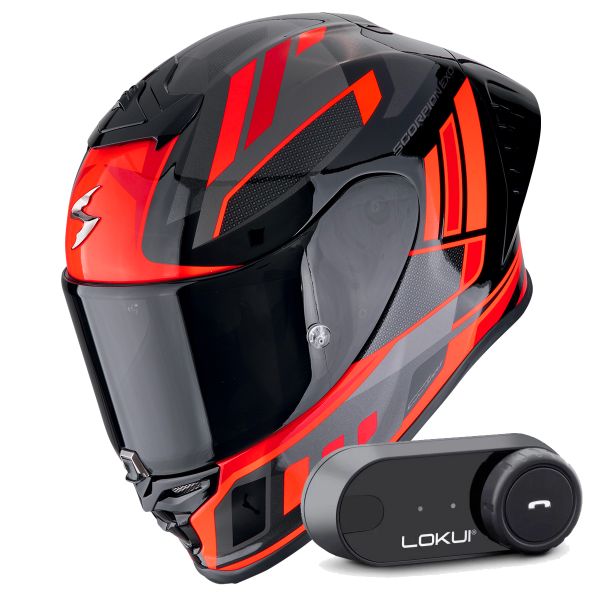 Full Face Scorpion Exo R1 Evo II Air Vital Black Silver Red + Kit Bluetooth Lokui K30
