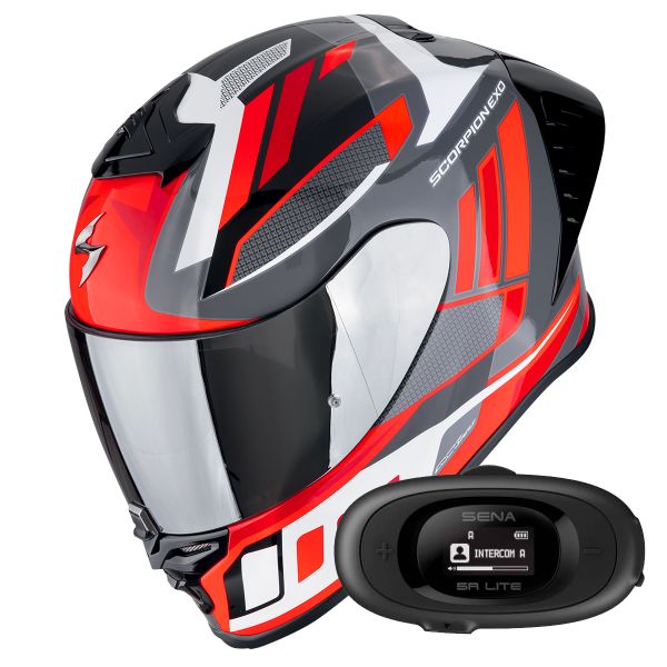 Full Face Scorpion Exo R1 Evo II Air Vital Grey White Red + Kit bluetooth 5R Lite Solo