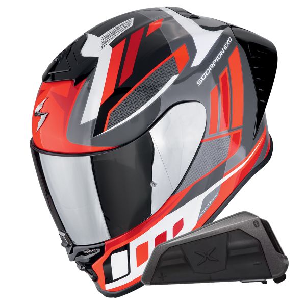 Full Face Scorpion Exo R1 Evo II Air Vital Grey White Red + Kit bluetooth Exo-Com Link-1