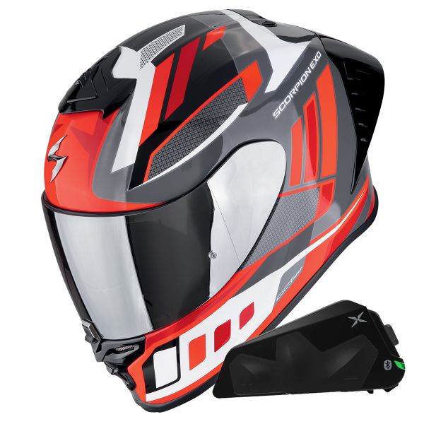 Full Face Scorpion Exo R1 Evo II Air Vital Grey White Red + Kit bluetooth Exo-Com Link-1C