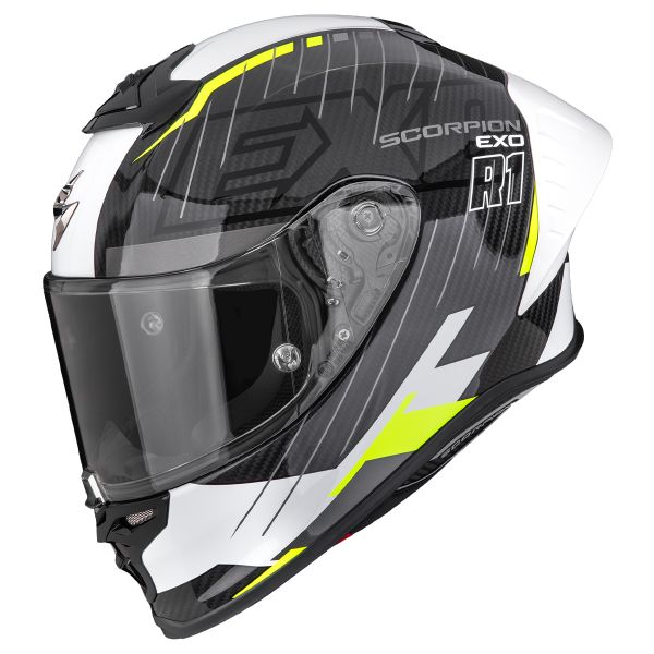 Full Face Scorpion Exo R1 Evo II Carbon Air Surge Black White Neon Yellow