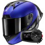 Casque Full Face Shark Aeron GP Blank SP Carbon Blue Anthracite + Kit Bluetooth 5S Solo