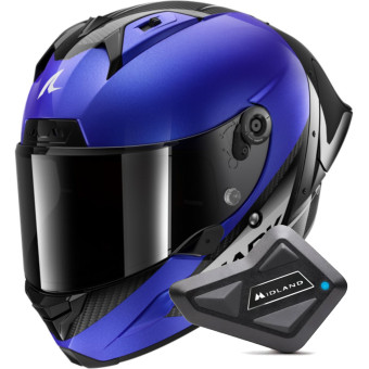 Casque Full Face Shark Aeron GP Blank SP Carbon Blue Anthracite + Kit Bluetooth BT Mini Casque Full Face Shark Aeron GP Blank SP Carbon Blue Anthracite + Kit Bluetooth BT Mini