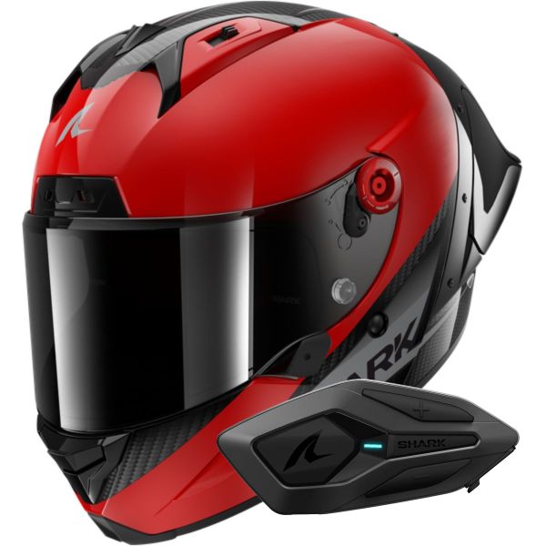 Full Face Shark Aeron GP Blank SP Carbon Red Anthracite + Kit Bluetooth Sena for Shark S