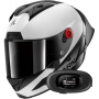 Casque Full Face Shark Aeron GP Blank SP Carbon White Anthracite + Kit bluetooth 5R Lite Solo