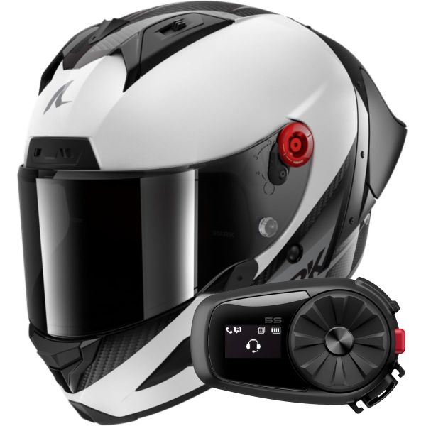 Full Face Shark Aeron GP Blank SP Carbon White Anthracite + Kit Bluetooth 5S Solo
