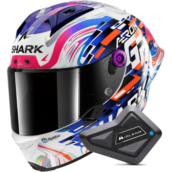 Full Face Shark Aeron GP Blank SP Replica Zarco GP de France + Kit Bluetooth BT Mini