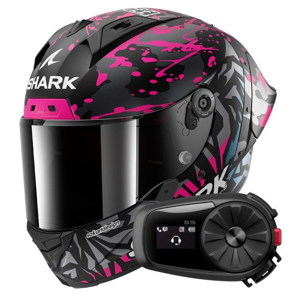 Full Face Shark Aeron GP FIM 2 Racing Replica Redding Mat KVB + Kit Bluetooth 5S Solo
