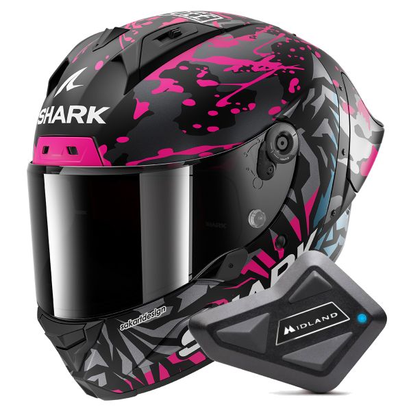 Full Face Shark Aeron GP FIM 2 Racing Replica Redding Mat KVB + Kit Bluetooth BT Mini