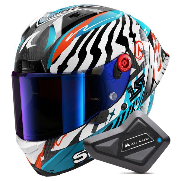 Full Face Shark Aeron GP FIM 2 Racing Speed-Fancy DWB + Kit Bluetooth BT Mini