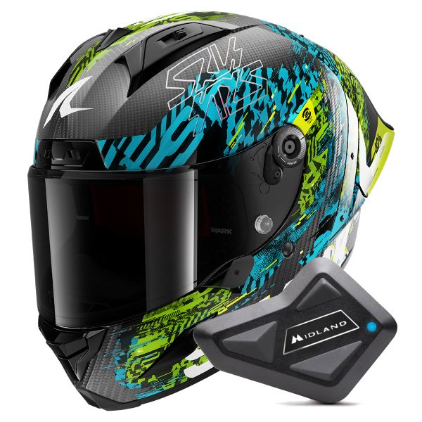 Full Face Shark Aeron GP FIM 2 Racing Speed-Vib DBG + Kit Bluetooth BT Mini